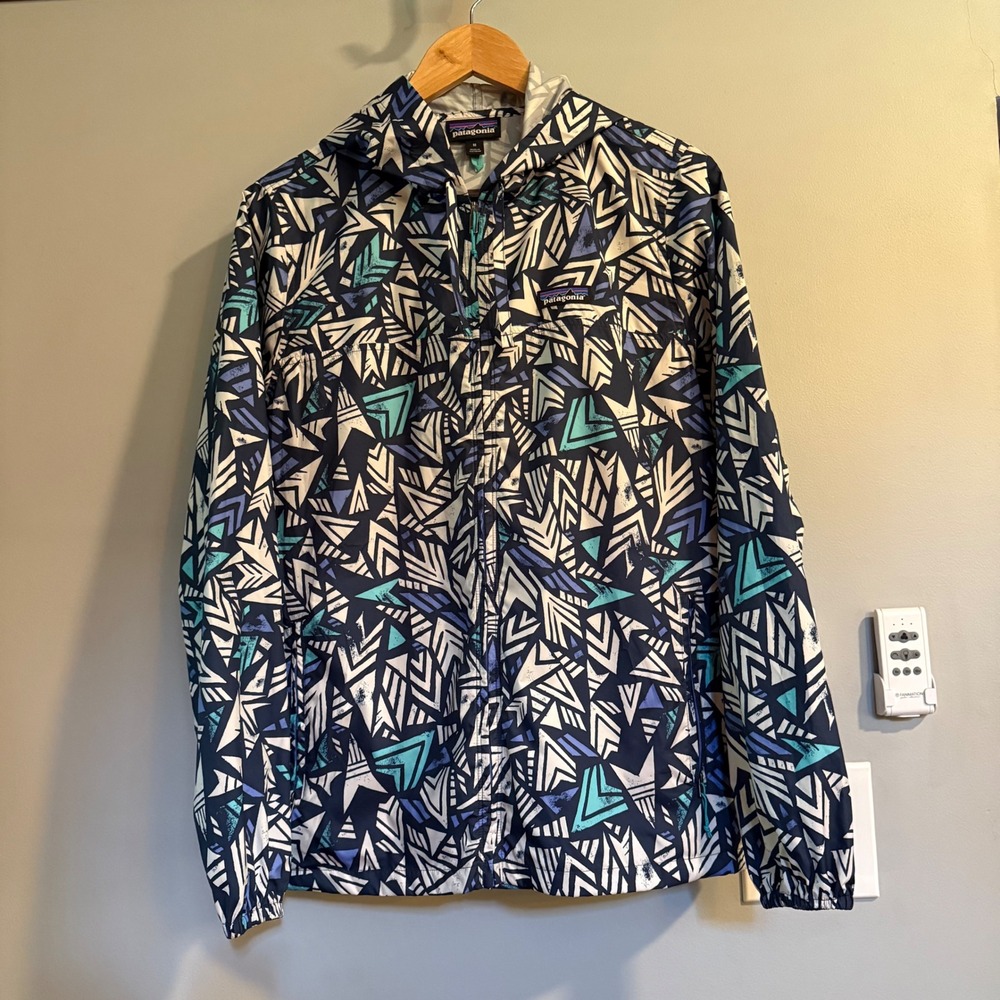 Patagonia Houdini Jacket Womens Medium Blue Teal Geometric Windbreaker 5002